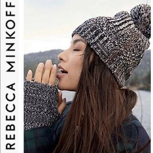 NWT Rebecca Minkoff Marled Pom Beanie Hat & Fingerless Glove Armwarmer Set